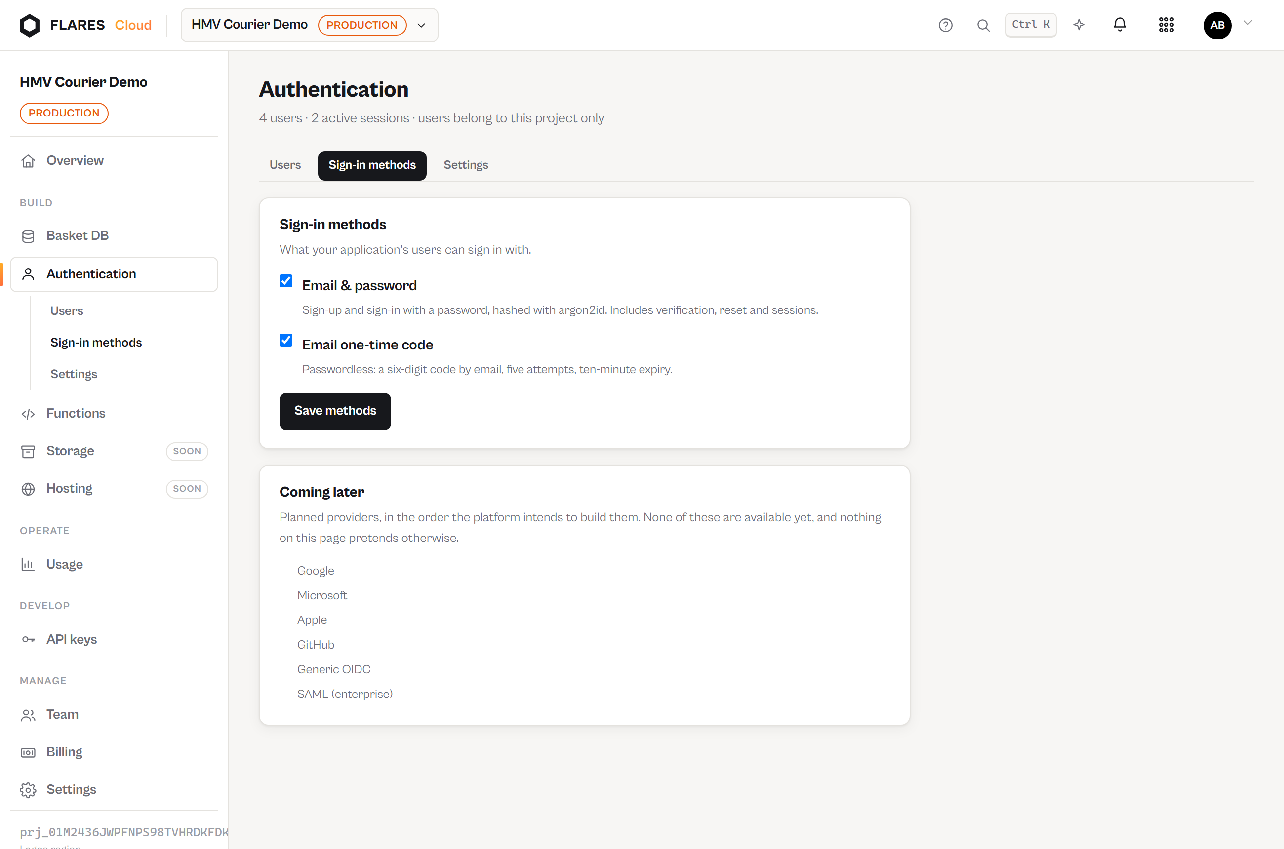 Sign-in methods: what is on, and what is honestly not built yet.