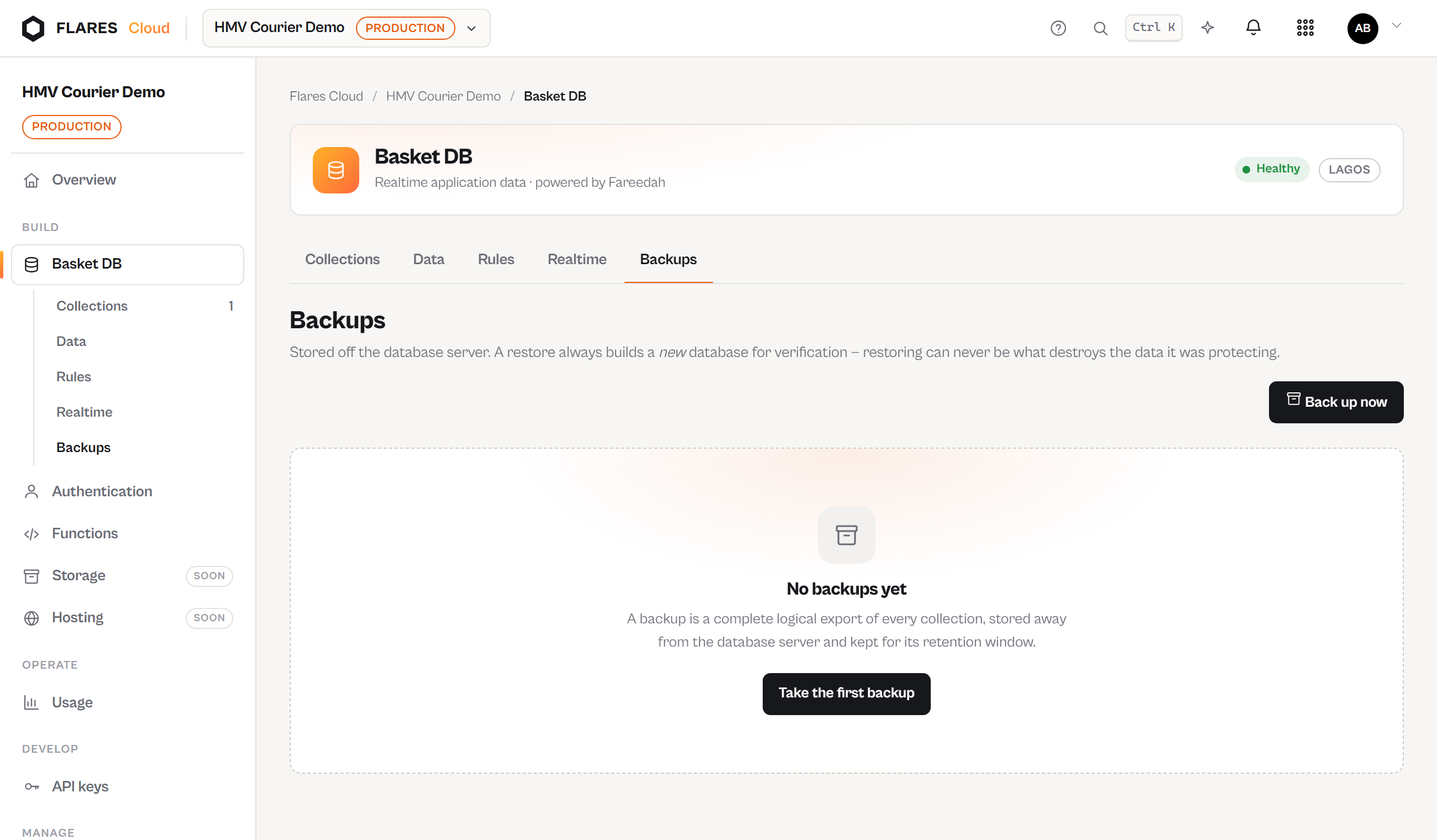 Backups: what was taken, when, and how big.